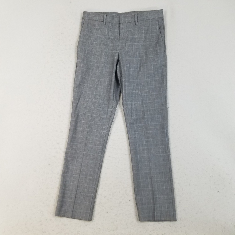 Perry Ellis Dress Pants Mens 32x32 Grey Portfolio Slim Fit Glen Plaid Stretch